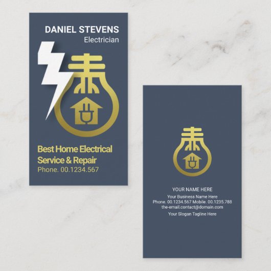 Gold Home Bulb Electrical Lightning Electrice Visitekaartje (Voorkant / Achterkant)