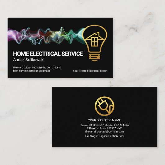 Gold Home Bulb Electrified Lightning Charge Visitekaartje (Voorkant / Achterkant)