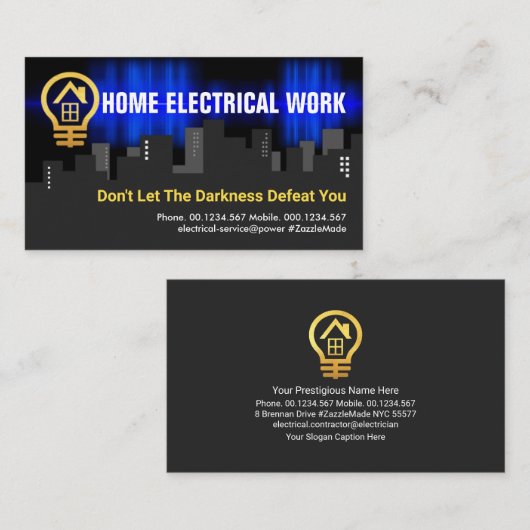 Gold Home Bulb Powerving Blue Electric Wave Visitekaartje (Voorkant / Achterkant)