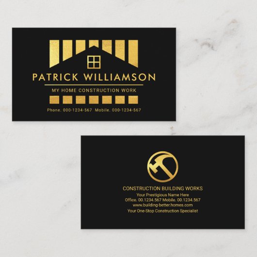 Gold Home Construction Piling Work Visitekaartje (Voorkant / Achterkant)