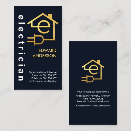 Gold Home Electrical Circuit Electrice Visitekaartje (Voorkant / Achterkant)