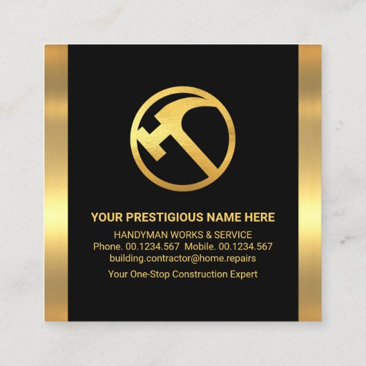 Gold Home Handyman Tools Circular Board Vierkante Visitekaartje (Achterkant)