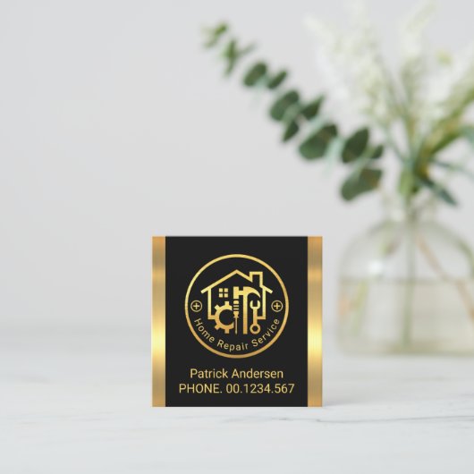 Gold Home Handyman Tools Circular Board Vierkante Visitekaartje (Staand voorkant)