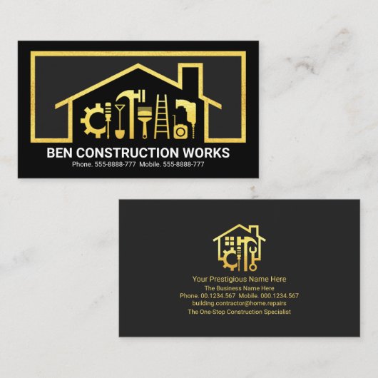 Gold Home Handyman Tools Lijst Visitekaartje (Voorkant / Achterkant)