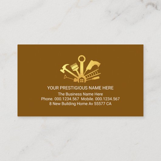 Gold Home Handyman Tools On Brown Layer Visitekaartje (Achterkant)