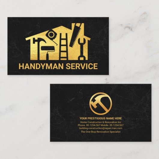 Gold Home Handyman Tools op Granite Visitekaartje (Voorkant / Achterkant)