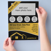 Gold Home Icon te koop Vastgoedmakelaar Flyers (Hand)