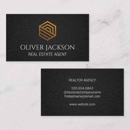 Gold Home Logo | Achtergrond zwart textiel Visitekaartje (Voorkant / Achterkant)