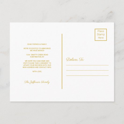 Gold Home Moving Announding Briefkaart (Achterkant)