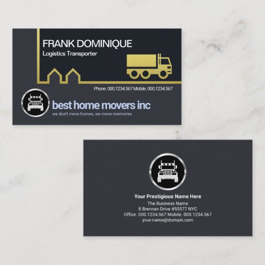 Gold Home Moving Border Line Transport Driver Visitekaartje (Voorkant / Achterkant)
