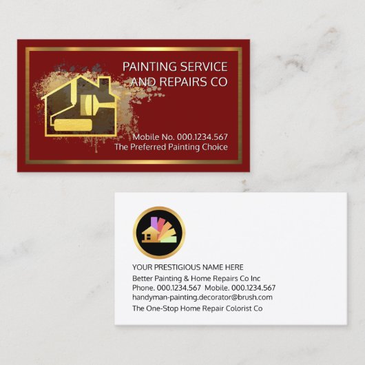 Gold Home Paint Brush On Paint Splatter Visitekaartje (Voorkant / Achterkant)