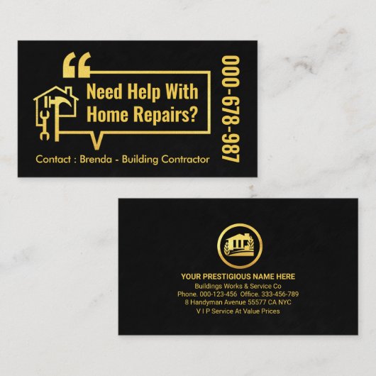 Gold Home Repair Bubble Speech Visitekaartje (Voorkant / Achterkant)