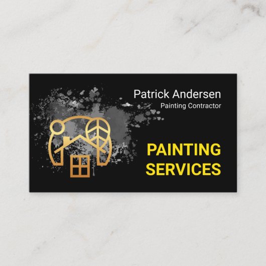 Gold Home With Paint Splatter Painter Service Visitekaartje (Voorkant)
