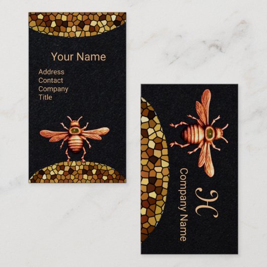 GOLD HONEY BEE, BEEKEEPER BEEKEEPER MONOGRAM Black Visitekaartje (Voorkant / Achterkant)