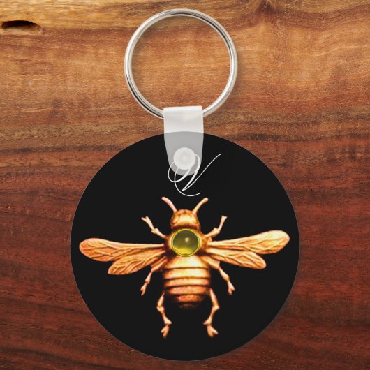 GOLD HONEY BEE MONOGRAM SLEUTELHANGER (Voorkant)