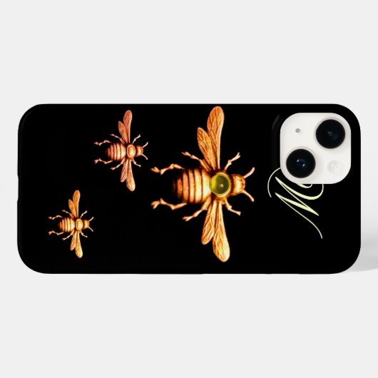 GOLD HONEY BEES, BEEKEEPER MONOGRAM Black Case-Mate iPhone Case (Achterkant (horizontaal))