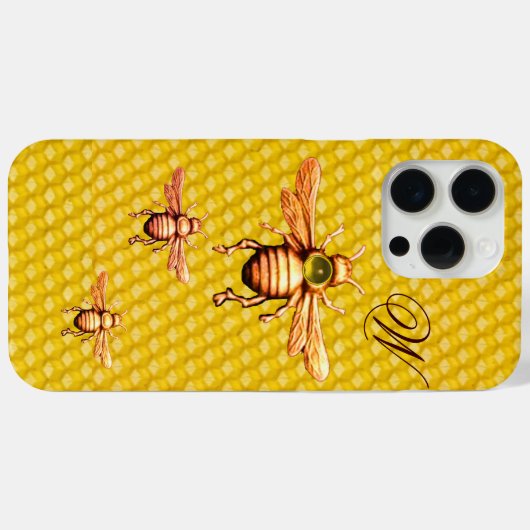 GOLD HONEY BEES MONOGRAM Case-Mate iPhone CASE (Achterkant (horizontaal))