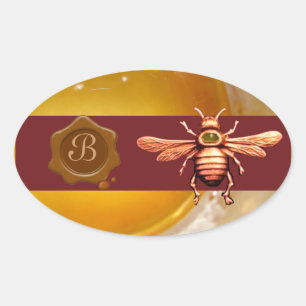 GOLD HONEY BROWN WAX SEAL MONOGRAM, BEEKEEPER OVALE STICKER