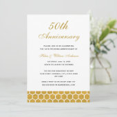 Gold Honeycomb 50th Wedding Jubileum Invite Kaart (Staand voorkant)
