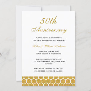 Gold Honeycomb 50th Wedding Jubileum Invite Kaart