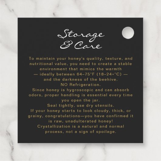 Gold Honeycomb Honey Bees Product Care Insert  Bedankjes Labels (Achterkant)