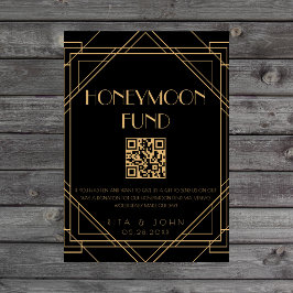 Gold Honeymoon Fund QR Code Trouwbord Reclamebord Met Voetstuk