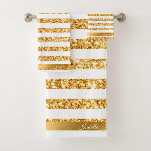 Gold Horizontale Glitter Boho Popular Collectie Bad Handdoek (Insitu)