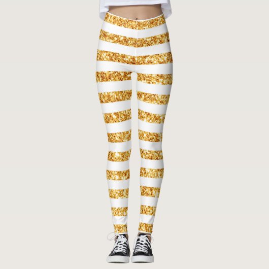 Gold Horizontale Glitter Boho Popular Collectie Leggings (Voorkant)