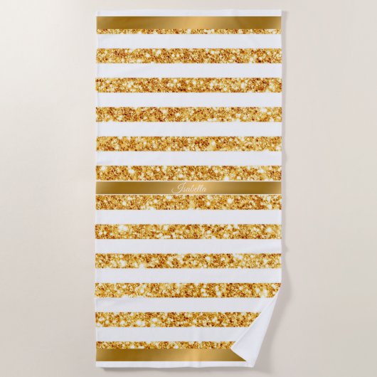 Gold Horizontale Glitter Boho Popular Collectie Strandlaken (Voorkant)