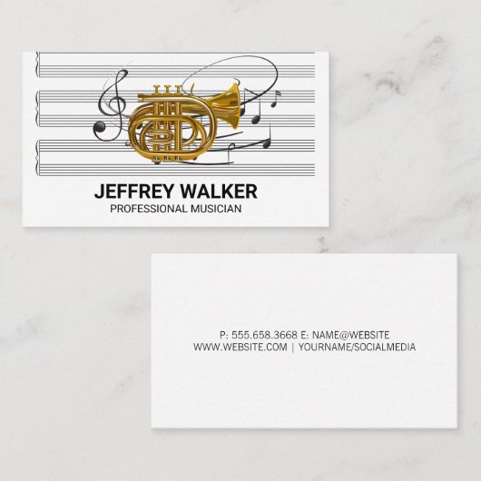 Gold Horn Instrument | Muziekblad | Toelichting Visitekaartje (Voorkant / Achterkant)