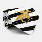 Gold Horse Black en White Stripes Stropdas (Opgerold)