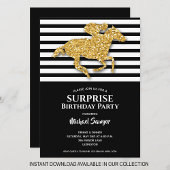 Gold Horse Black White Stripes Birthday Invites