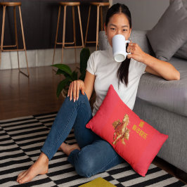 Gold Horse Chinese New Year 2026 Throw Pillow Kussen