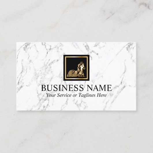 Gold Horse Equine Pony Logo Moderne witte marmer Visitekaartje (Voorkant)