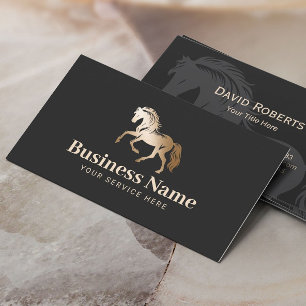 Gold Horse Logo Equestrian Pony Club Dark Equine Visitekaartje