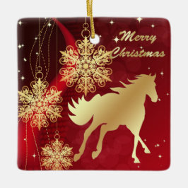 Gold Horse Merry-keramisch Ornament