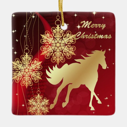 Gold Horse Merry-keramisch Ornament (Voorkant)
