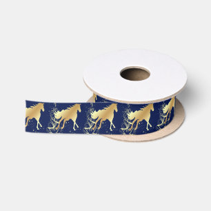 Gold Horse op Blue Holiday Theme Gift Ribbon Satijnen Lint