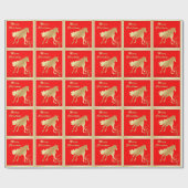 Gold Horse op Red Merry Kerstmis Cadeaupapier (Vlak)
