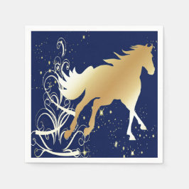 Gold Horse print met donkerblauwe luiers Servet