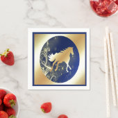 Gold Horse print met donkerblauwe luiers Servet (Insitu)