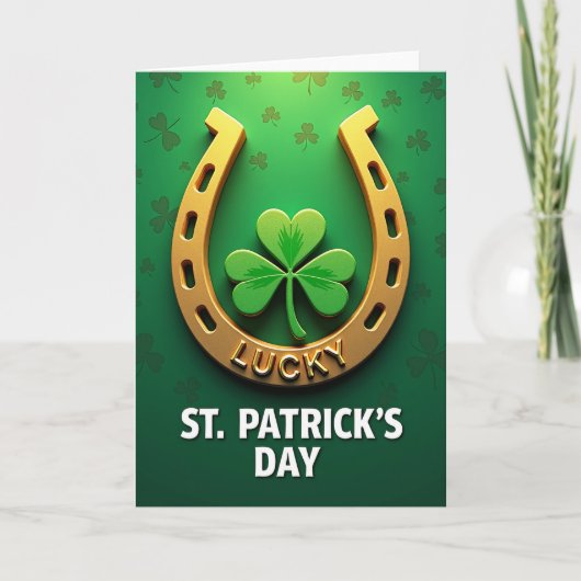 Gold Horseshoe Lucky St Patricks Card Kaart (Voorkant)