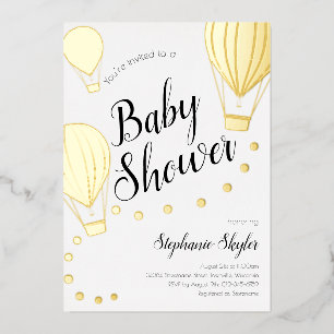 Gold Hot Air Ballon Baby shower Folie Uitnodiging