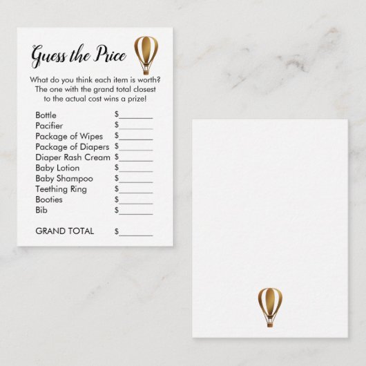 Gold Hot Air ballon raden de prijs-gamekaarten Informatiekaartje (Voorkant / Achterkant)