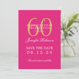 Gold Hot Pink 60th Birthday Opslaan Datum w / Deta Kaart