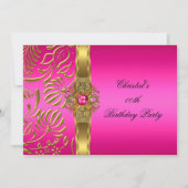 Gold Hot Pink Damask Elite Elegant Birthday Party Kaart (Voorkant)