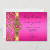 Gold Hot Pink Damask Elite Elegant Birthday Party Kaart (Achterkant)