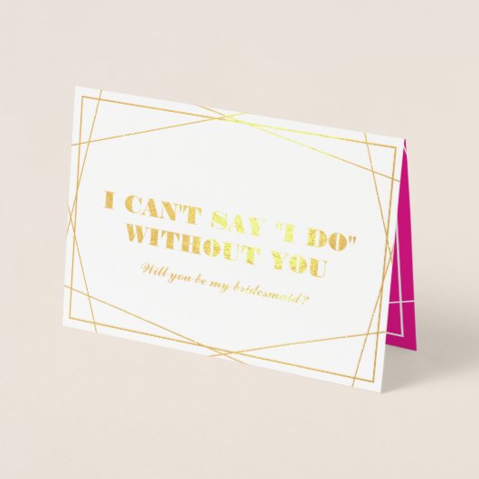Gold & Hot Pink Geometric Be My Bridesmaid Folie Kaarten (Voorkant)