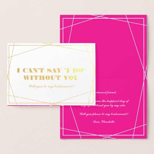 Gold & Hot Pink Geometric Be My Bridesmaid Folie Kaarten (Display)