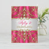 Gold & Hot Pink Pearl Damask 50 en Fabulous Kaart (Staand voorkant)